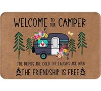 Generic Camper Doormat Welcome to Our Camper The Friendship is Free Camping Front Door Mat 23.6x15.7 Inch for Motorhomes RV Room Entrance, Gift, Decorative Camp Rug for Trailer Kitchen Floor Bedroom