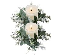 Generic Candle Rings 2Pcs Eucalyptus Candle Ring Candle Wreaths Rings 10'' Pillar Candle Rings Wreaths Artificial Farmhouse Mini Wreath for Wedding Centerpieces Tables Door Wall Window Decor