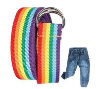 Generic Canvas Rainbow Belt D Design, Fabric Belt With Double Buckle, Unisex Waist Belt, Rainbow, Multicolour, 135cm/53.15in