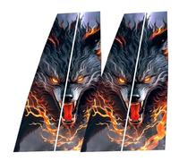 Generic Car B-Pillar Decal, PVC, Dramatic Animal Black Wolf Engulfed in Flames, C, Outdoor, 2 Pack
