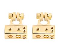Generic Car Battery Terminal Clamp, Copper Alloy Battery Connector Set for 0 1 2 4 8 AWG, 4 Wire Ports Plated with Plastic Covers for Car Truck RV Audio Wiring (Gold)