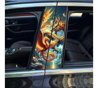 Generic Car Center Pillar Sticker | Black Wolf Engulfed in Flames | PVC | Dramatic, Fiery | Car Window Pillar Sticker