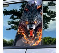 Generic Car Center Pillar Sticker | Black Wolf Engulfed in Flames | PVC Material | Bold, Dramatic Style | Car Sticker