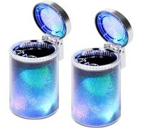 Generic Car Cup Holder Ashtrays, 2 Pack, with LED Light, Silver Mini Car Trash Can, Portable Lid, Automotive Interior Accessories