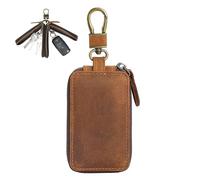 Generic Car Key Pocket - Vintage Leather Key Holder for Car, Double Zipper Car Smart Key Fob Holder, Portable Key Pocket for Car Keys, Household Keys, Cards