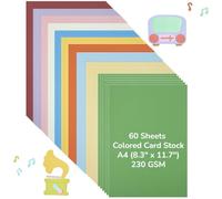 Generic Card Stock Paper, 60 Pieces, Colored, 8.3” X 11.7”, A4, Medium Weight, Cardstock of 230 G, 10 Colors, Ooth Card for, Labels, Greeting Cards, Scrapbooks