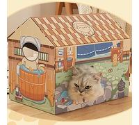 Generic Cardboard Cat House, Safe and Wear-Resistant Toy with Catnip, Lightweight and Portable Play House for Cats (Burger House)