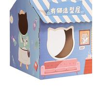 Generic Cardboard Cat House Safe Wear Resistant Portable Cat Play House with Catnip for, Premium Corrugated Paper Material for Happy Felines (Salon Design)