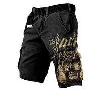 Generic Cargo Shorts Men's Nordic Mythology Short Cargo Pants Sports Casual Shorts Work Shorts with Pockets Gothic Punk Workwear Medieval Clothing Streetwear Carnival Costume, Z02 Black, M