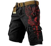 Generic Cargo Shorts Men's Nordic Mythology Short Cargo Pants Sports Casual Shorts Work Shorts with Pockets Gothic Punk Work Shorts Medieval Clothing Streetwear Carnival Costume, Z01 Black, XL