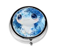 Generic Cartoon Axolotl Print Round Pill Box-3 Compartment Small Pill Case for Purse & Pocket Mini Metal Pill Holder Travel Pill Container