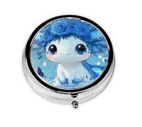 Generic Cartoon Axolotl Print Round Pill Box-3 Compartment Small Pill Case for Purse & Pocket Mini Metal Pill Holder Travel Pill Container