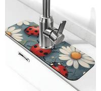 Generic Cartoon Ladybug and Flowers Print Kitchen Sink Splash Guard Faucet Mat, Sink Gadgets, Splash Guard Behind Faucet Drip Catcher for Kitchen Bathroom