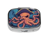 Generic Cartoon Pirate Octopus Print Square Pill Box-2 Compartment for Purse & Pocket Mini Metal Pill Holder Travel Pill Container
