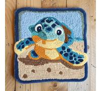Generic Cartoon Sea Turtle Latch Hook Rug Kit for Beginner Easy Little Mat with Printed Canvas DIY Hook Making Crochet Yarn Craft Tapestry for Decoration and Gift 12x12inch, As Main Picture