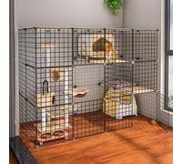 Generic Cat Cage - Cat Playpen,Diy Pets Playpen, Metal Enclosure Net Exercise Yard Fence Cage Small Animals Cage with Door/White/C2