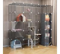 Generic Cat Cage- Pet Playpen for Small Animals, Diy Metal Wire Grid Cage,Metal Enclosure Net Exercise Yard Fence Cage with Door and Storage Box Petss Hedgehogs Guinea Pigs, Black, 147*111*183Cm/Blac