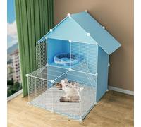 Generic Cat Cages Indoor - Diy Pets Playpen,cat Cage Playpen Exercise Yard Fence Cage with Door Small Animal Cage Enclosure Metal Wire Fence for Kitten Bunny Chinchilla(Blue)