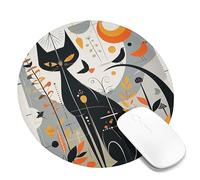 Generic Cat Gaming Mouse Pad Atomic Cat Cartoon Pattern Bohemian Abstract Graph Black Grey Orange Polyester Rubber Non-Slip Decorative Office Company Home Computer Keyboard Mouse Mat Round 8x8 Inch