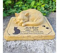 Generic Cat Memorial Stones with Cat Silhouette, Sleeping Cat Statue Outdoor Garden Decor, Waterproof Cat Headstone Grave Markers Tombstones Loss Cat Memorial Sympathy Keepsake, 8"" x 6.5"" x 3.5""
