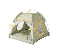 Generic Cat Tent Semi Enclosed Durable Lightweight Pet Bed for Indoor Outdoor Use Camping (Fruit Green Flowers)