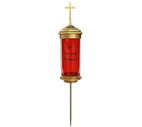 Generic Cemetery Vigil Light - Decorative Candle Lantern for Grave with Cross - Gold and Red, Acrylic Metal, 24" H x 5" W x 5" D, Floor Mount