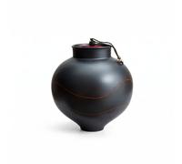 Generic Ceramic Decorative Jar Matte Black Jar Vase Container Canister With Lid Cord Tie Compact Foot calm look suitable for bookcase mantel coffee table home decor