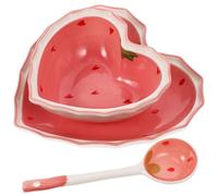 Generic Ceramic Salad Bowl Heart Shaped Plate with Food Spoon for Family Gatherings and Parties Pink Porcelain Serving Dish