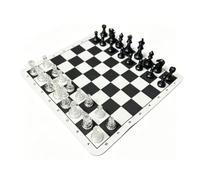 Generic Chess Board Set with Transparent Plastic Pieces for Home Travel (Black White)