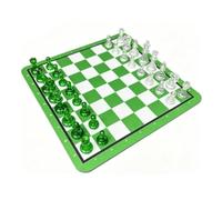 Generic Chess Board Set with Transparent Plastic Pieces for Home Travel (Green White)