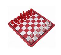 Generic Chess Board Set with Transparent Plastic Pieces for Home Travel (Red White)