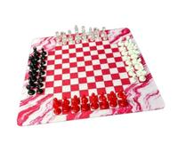 Generic Chess Set for 4 Players Educational Strategy Game with 64 Pieces and 35cm Rubber Chessboard for Friendly Gatherings (Transparent Red, Black and White + Solid White)