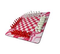 Generic Chess Set for 4 Players Educational Strategy Game with 64 Pieces and 35cm Rubber Chessboard for Friendly Gatherings (Transparent Red and White + Solid Red and White)