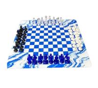Generic Chess Set with Rubber Board for Family Game Nights Educational Strategy Fun 64 Pieces 35cm Design (Transparent Blue, Black and White + Solid White)