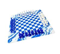 Generic Chess Set with Rubber Board for Family Game Nights Educational Strategy Fun 64 Pieces 35cm Design (Transparent Blue and White + Solid Blue and White)