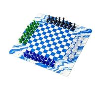 Generic Chess Set with Rubber Board for Family Game Nights Educational Strategy Fun 64 Pieces 35cm Design (Transparent Blue, Black, Green and White)
