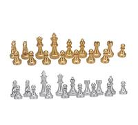 Generic Chessmen 32 Pieces Exquisite Gold Silver International Chess Piece With 1.93" King Pieces for Adults Kids Toy PS Material Compact Portable for Family Camping