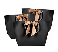 Generic Chic Black Paper Gift Bags with Gold Handles, 10pcs Exquisite Packing Bags for Makeup and Fashion Items, Perfect for Shopping and Retail (No. 2/28 top width*9 bottom*20 height)