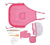 Generic Children Cooking Toys Baking Set with Apron Chef Hat for Kids Role Play Kitchen 11pcs Red Plaid (Red grid kitchen baking 11-piece set)