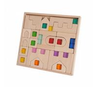 Generic Children Educational Bloc Wooden Block Set With Castle Pattern And Cutout Shapes Rounded Corners Beech Wood For Safe, Beechwood Castle With 19 Jelly Acrylic Pieces