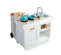 Generic Children Play Kitchen Wooden Toy Kitchen Cart With Sink Cooking Surface Extendable Structure Compartments Suitable for Home Activities