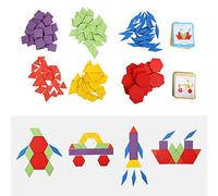 Generic Children Wooden Geometry Shape Tangram Building Blocks Toy, 155Pcs Puzzle Educational Game | Eco-Friendly Paint, Smooth Edges, Safe for Kids | Develops Hands-On Ability, for Kids