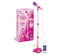 Generic Children's Educational Microphone Toy with Cute Modeling and Stand Design for Student Performance, Connectable with MP3 Player or Phone, Pink/Blue Height Adjustable 28.7-44.5in for Little