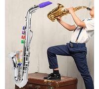 Generic Children's Mini Plastic Saxophone Toy Real Sound Eight Keys Sax Musical Instrument for Home Orchestra Play, Gold/Silver (Silver)