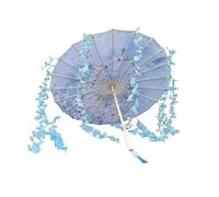 Generic Chinese Classical Handmade Oiled Paper Dance Umbrella with Wooden Handle Suitable for Stage Performances, Blue