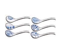 Generic Chinese Style Ceramic Soup Spoons Set 6pcs Large Soup Spoons Blue White Ramen Spoon Design