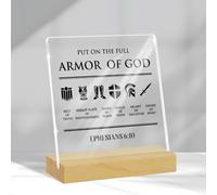 Generic Christian Decorative Sign, 4 inches x 4 inches, Acrylic, Retro Style, 'Put On The Full Armor Of God', Tabletop Mount, Black