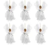 Generic Christmas Angel Ornaments 6 Pack, White Feather Wing Tree Decorations, Hanging Plush Angel Dolls with Gold Hair, Holiday Home Decor for Xmas Tree