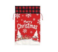 Generic Christmas Bag with Drawstring, Large 37x56cm Festive Flannel Storage Sack for Santa Gifts, Kids Presents, Holiday Treats, Featuring Reindeer, Sleigh Print Designs (B)