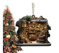 Generic Christmas Bookshop Hanging Ornament, Book Tree, Book Lover Gift, Red & Green, Acrylic & Paper